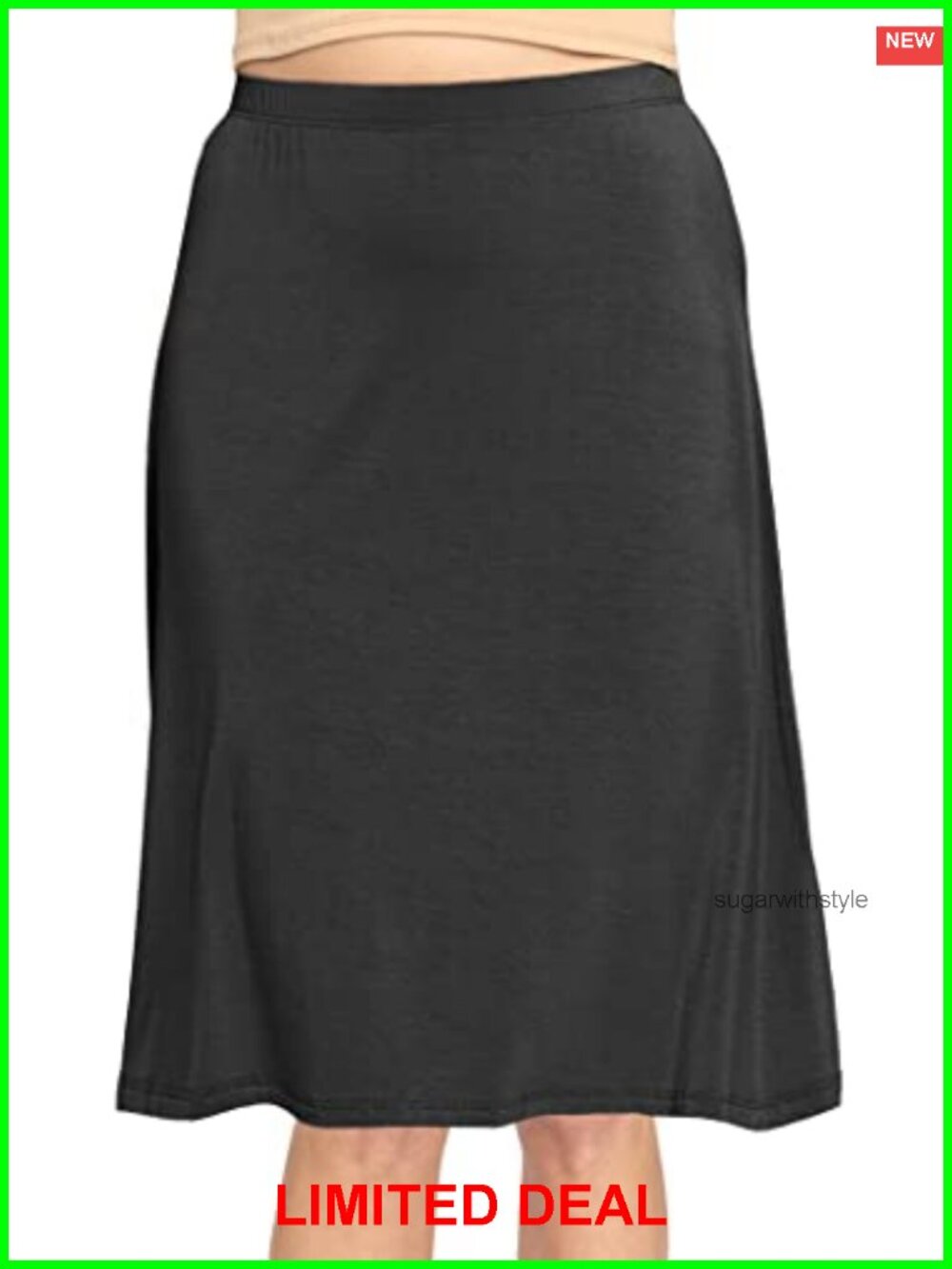 Stretch is Comfort A-Line Midi Skirt with Elastic Waist